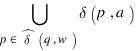 bigcup{p in hat{delta}(q,w)}{}{delta(p,a)}